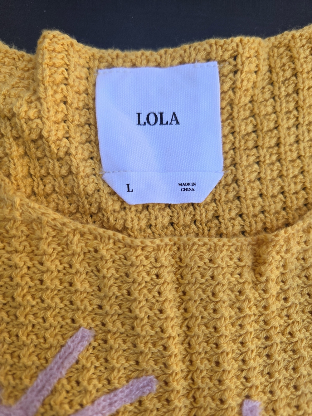 LOLA Mustard Yellow Knit Tank with Pink Daisy Appliqués - Picture 3 of 5